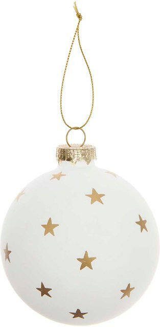 Rico Design Glaskugel Baumschmuck mit Sternen in Gold und Weiß, Durchmesser: 8 cm - Bild 1