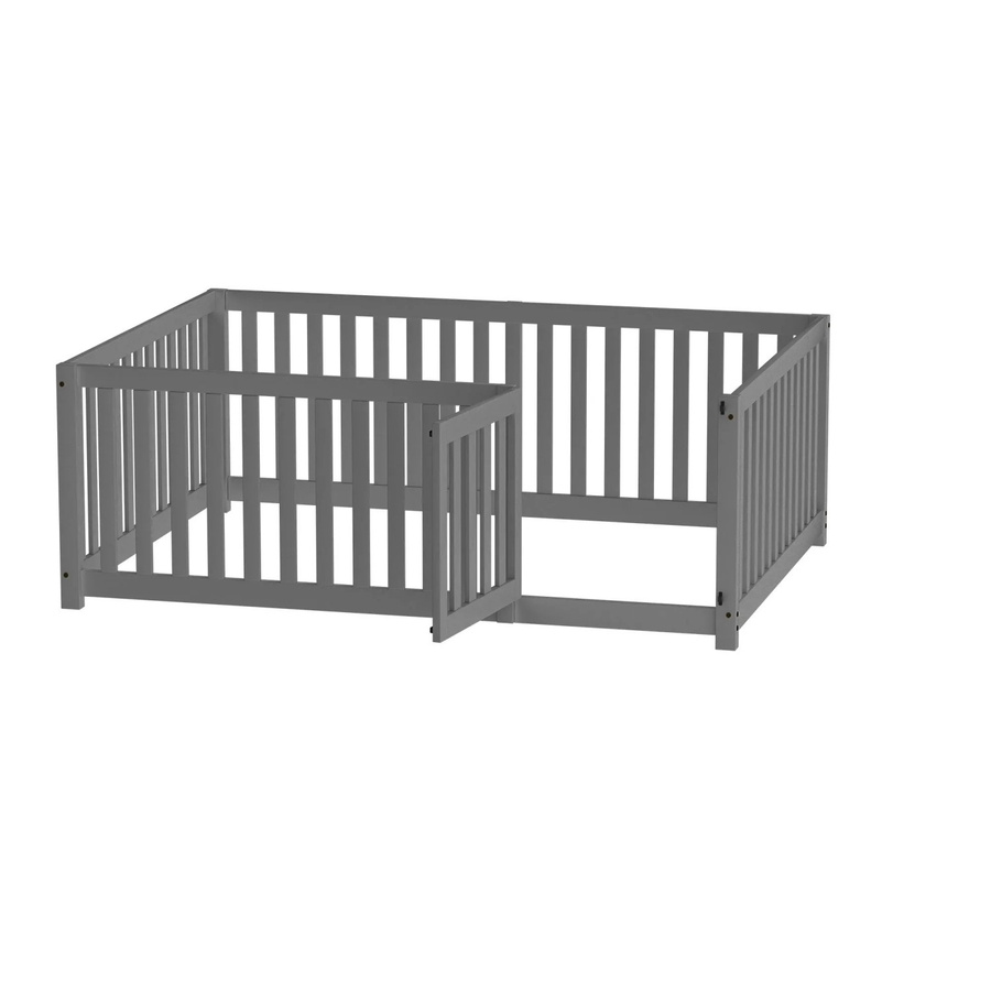KOMHTOM Kinderbett mit Zaun und Tür in Grau, Bettrahmen aus Kiefernholz, Sperrholz und MDF, B/T/H: 140 x 200 x 60 cm - Bild 2