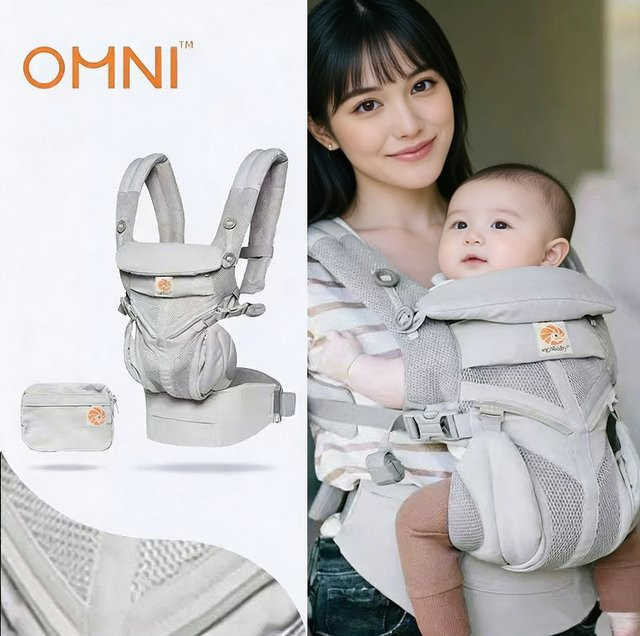 Egobaby 360 Omni Babytrage aus Baumwolle in Grau mit ergonomischem Tragesystem - Bild 1