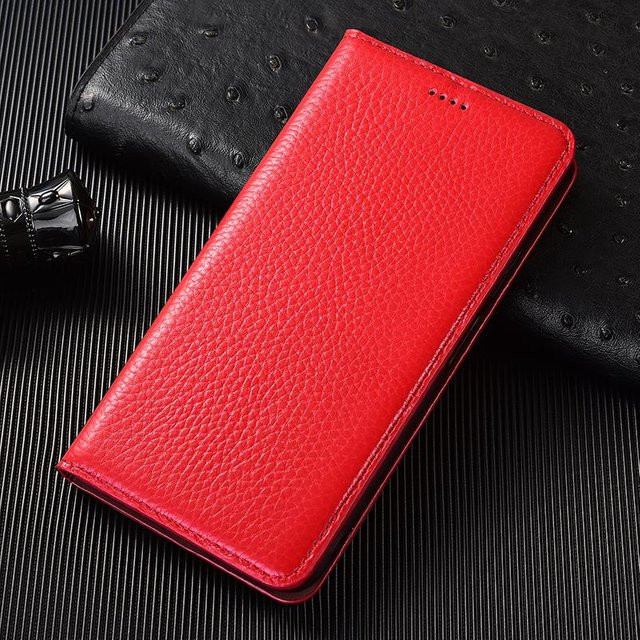 Litschi Echtes Leder Klapphülle für Samsung Galaxy S8 S9 S10 S10e S20 S21 S22 S23 S24 S25 FE Edge Plus Ultra in Rot - Bild 1