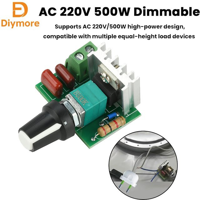 diymore PWM Motorgeschwindigkeitsregler Modul mit Schalteranschluss AC 220V 4A 500W einstellbarer Drehzahlregler - Bild 1