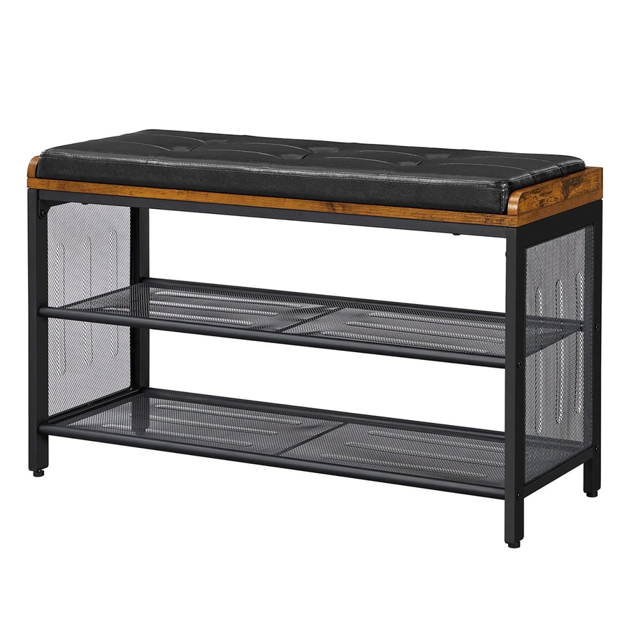 Songmics Schuhbank Dacey mit Kissen aus Kunstleder in Schwarz-Braun, B/T/H: 80 x 30 x 48 cm - Bild 2