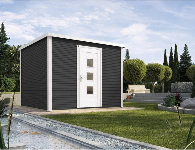 WEKA Holz-Gartenhaus wekaLine 413 aus europäischer Fichte in Anthrazit mit Satteldach und Boden, B/T/H: 260 x 250 x 244 cm - Bild 1