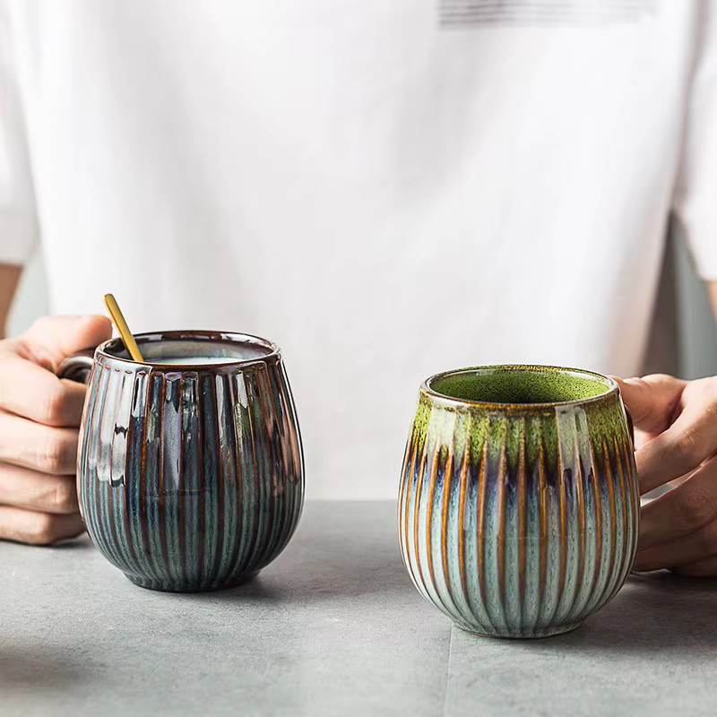 Keramikbecher im japanischen Retro-Stil, Mehrfarbig, Unisex-Ofenwasserbecher mit großer Kapazität - Bild 2