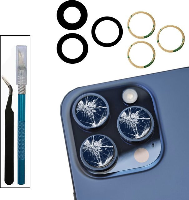 Apple Rückkameraglas für iPhone 11, 12, 13, 14, 15 Pro Max und Mini in Transparent mit Klebstoff und Werkzeug-Set - Bild 1