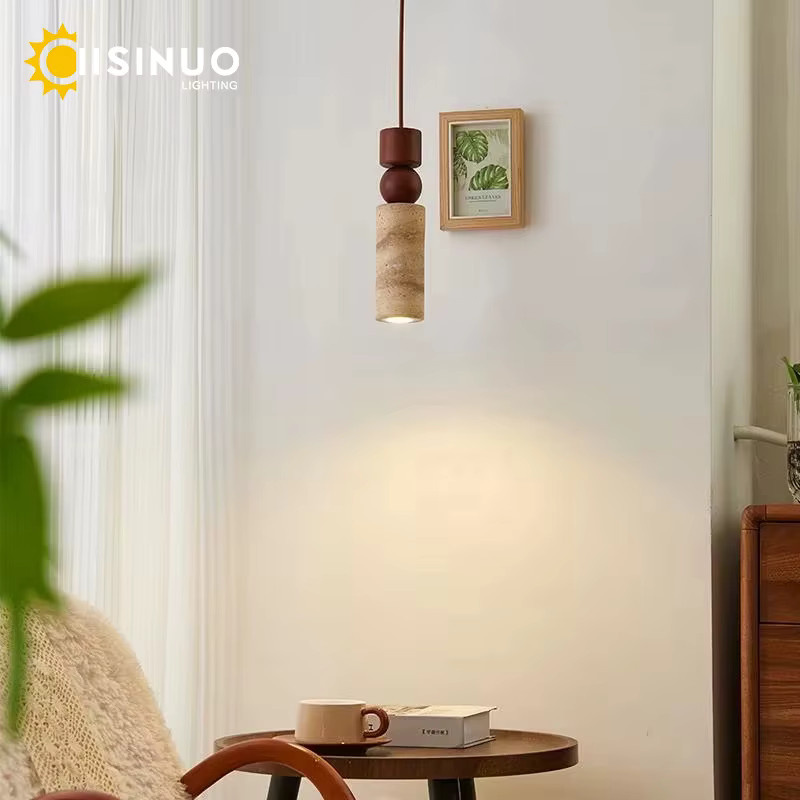 IISINUO Wabi Sabi Vintage Pendelleuchte aus gelbem Travertin-Stein für Wohnzimmer, Schlafzimmer und Küche - Bild 2