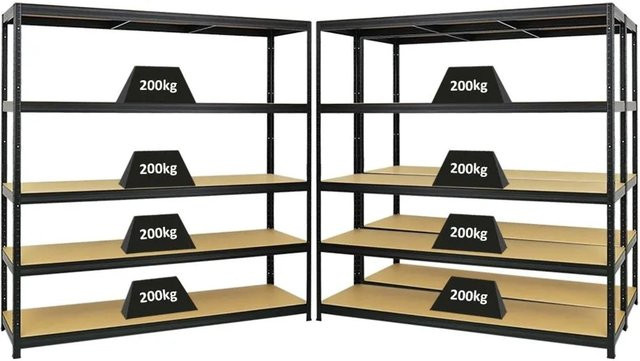 3x PROREGAL Schwerlastregal Giant Elephant Set, Schwarz, H x B x T: 180 x 180 x 45 cm, Fachlast 200 kg, mit verstellbaren Regalböden aus MDF und Metall - Bild 1