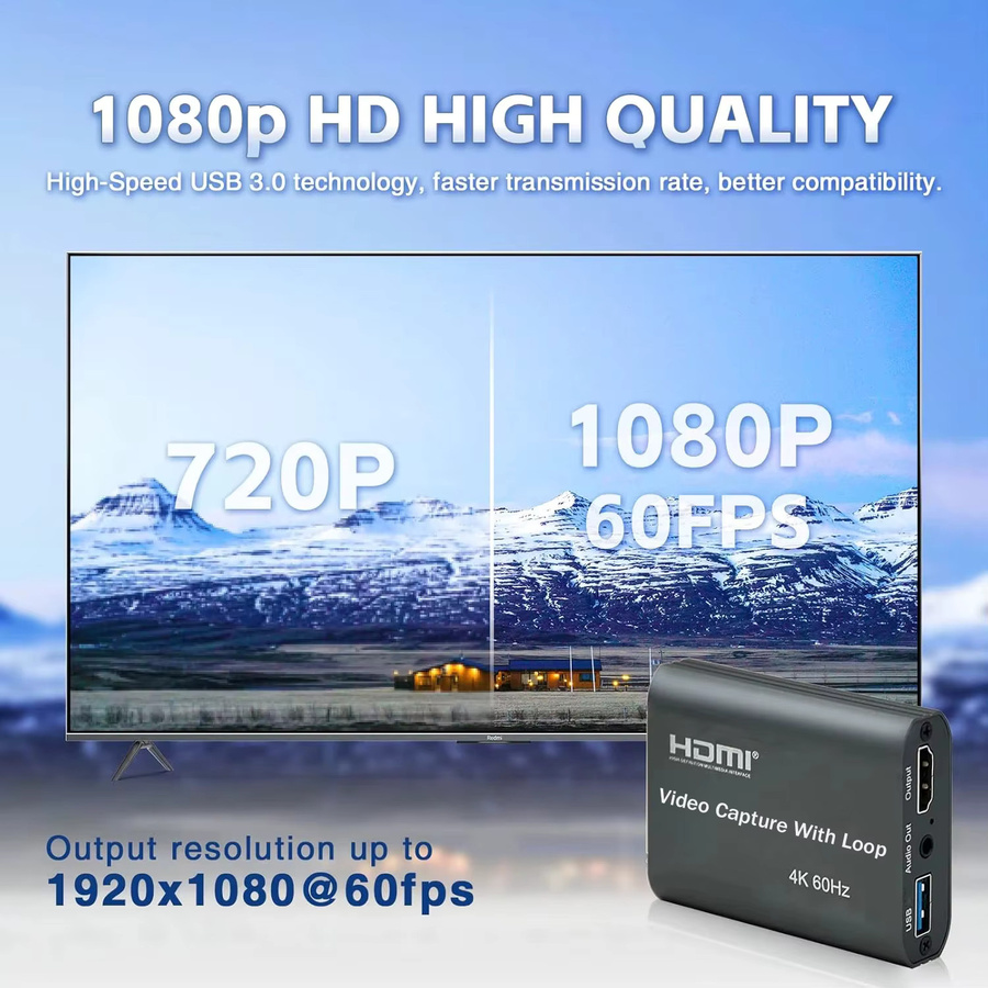 Konsenda 4K HDMI Video Capture Card mit Loop-Ausgang, 1080P 60Hz USB 2.0 Recorder für Live-Streaming und Videoaufzeichnung, Grau - Bild 4