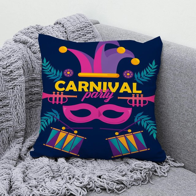Kissenbezug mit brasilianischem Karnevalsmuster in Multicolor, kurzplüschiger Peach Skin Stoff für dein Sofa oder Wohnzimmer, B/B/H: 18 x 18 x 18 cm - Bild 1