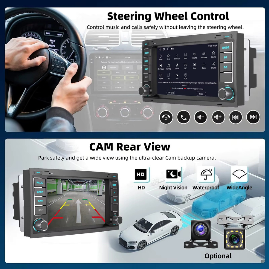 ESSGOO Android 15 Autoradio für Volkswagen Touareg 2003–2010 mit 7 Zoll Display, 4+64GB Speicher, CarPlay, Android Auto, GPS, Bluetooth und Multimedia-Funktionen in Schwarz - Bild 3