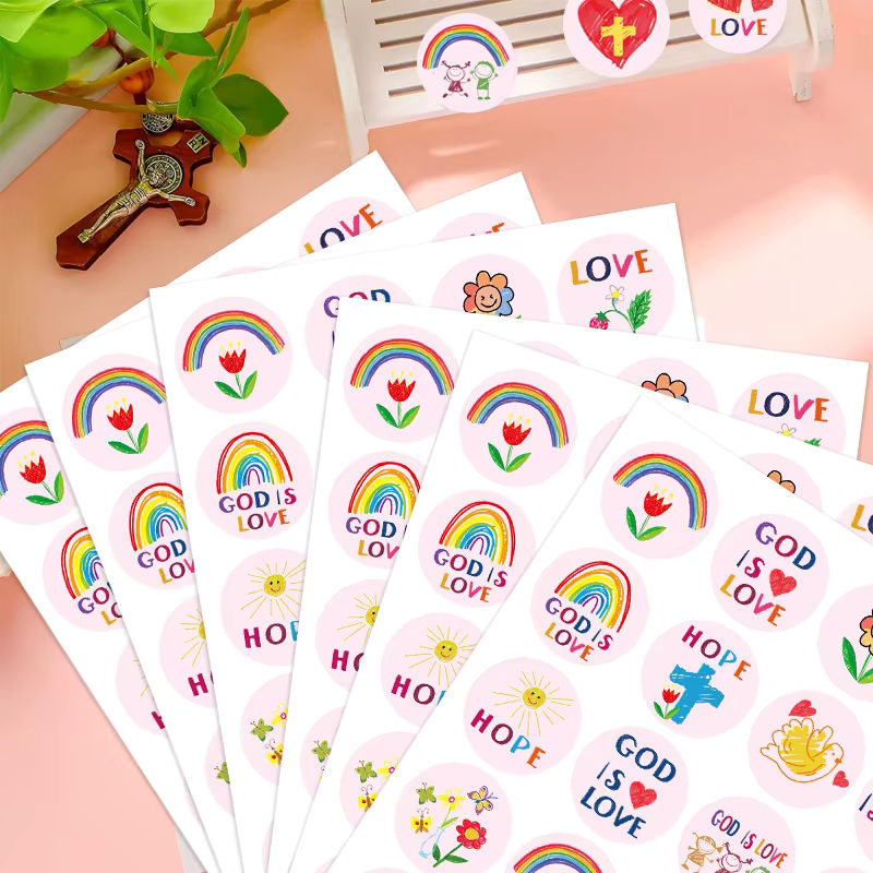 200 Stück christliche religiöse Aufkleber mit Jesus Motiven für Ostern, rund, mehrfarbig und rosa, Papier - Bild 4