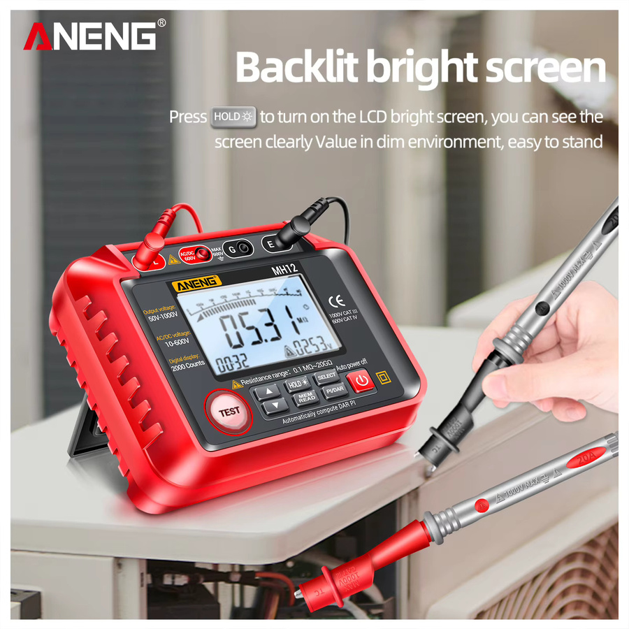 ANENG MH12 Digitales Megohmmeter Isolationsprüfgerät mit AC/DC Spannungsmessung in Rot - Bild 4