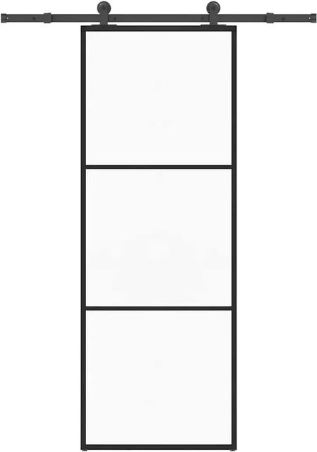 vidaXL Schiebetür mit Beschlag aus ESG-Glas und Aluminium, Farbe Schwarz, Transparent, B/H: 76 x 205 cm - Bild 1