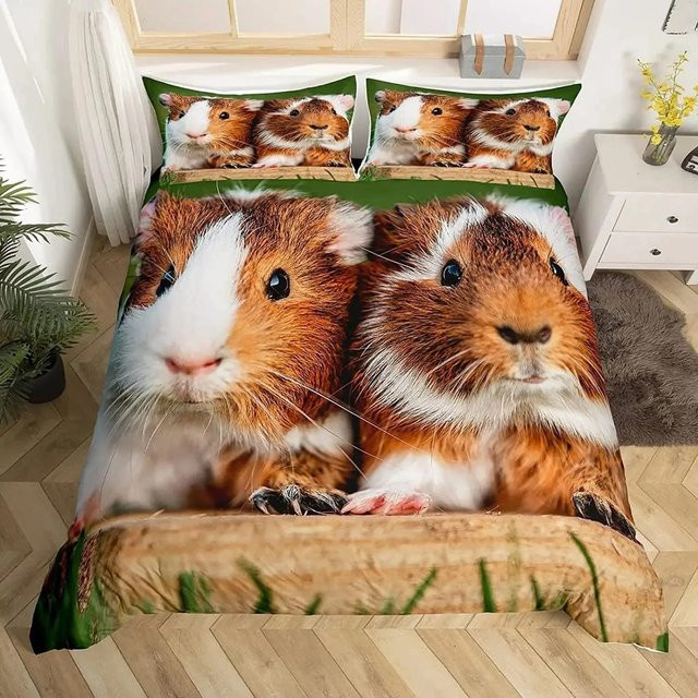 Lodestar Meerschweinchen Bettbezug Set mit Kissenbezug für Kinder, Motiv Wildtier Kawaii, Polyester, Mehrfarbig, Breite: 70 cm, Länge: 133 cm - Bild 1