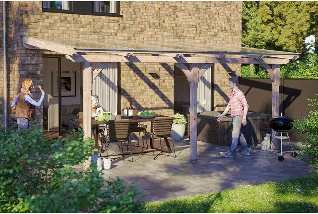 Skan Holz Terrassenüberdachung Rimini in Braun mit Polycarbonat-Dach B/T: 541 x 250 cm - Bild 1