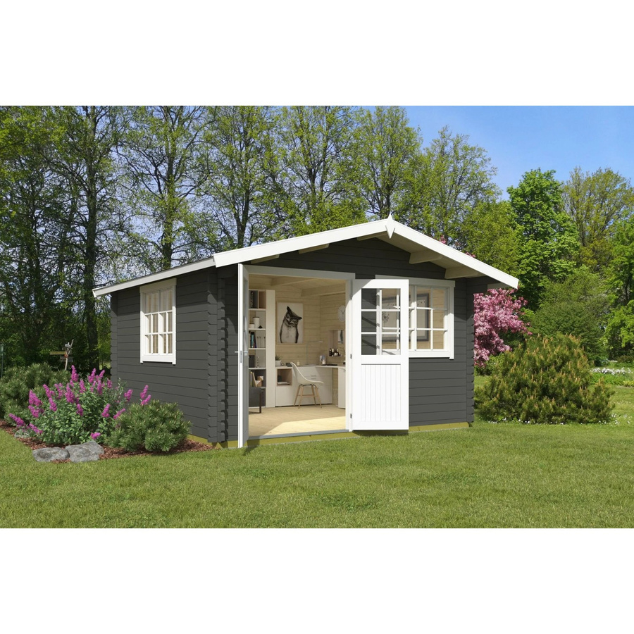 Lasita Gartenhaus Norderney Blockbohlenhaus mit 3 Satteldächern in Grün, B/H/T: 444,6 x 256,5 x 480 cm - Bild 3