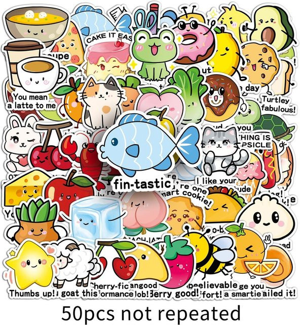 50-teiliges Set handgezeichnete Cartoon-Belohnungsaufkleber von Anime Worlds Store in Mehrfarbig - Bild 1