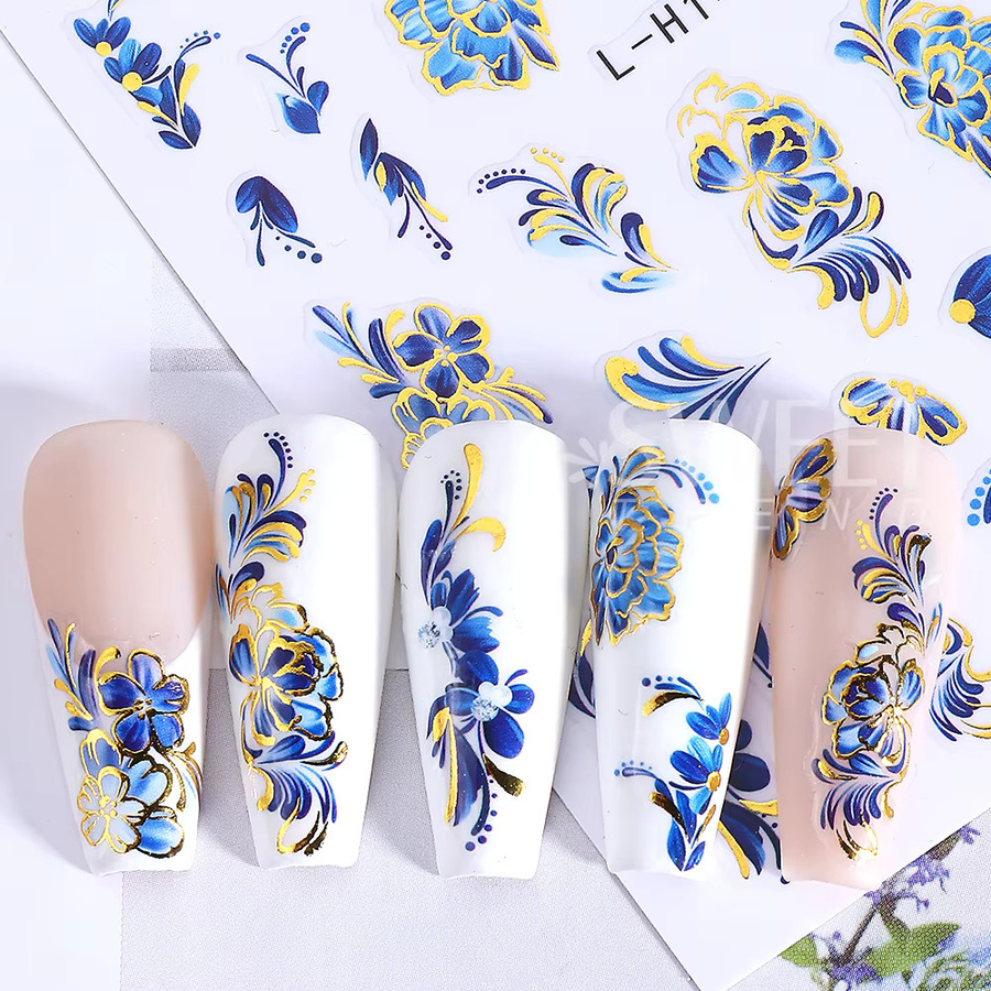 SWEET TREND Nagelaufkleber 3D Blumen und Blätter, 12 Stück, Damen, Metallic - Bild 2