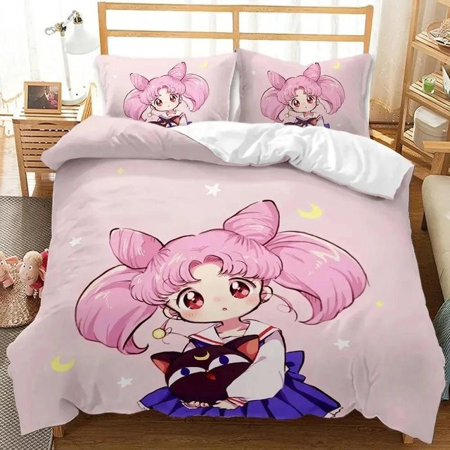 Sailor Moon Bettwäsche-Set aus Mikrofaser-Polyester in Pink, 3-teilig, B/H: 260 x 220 cm - Bild 1