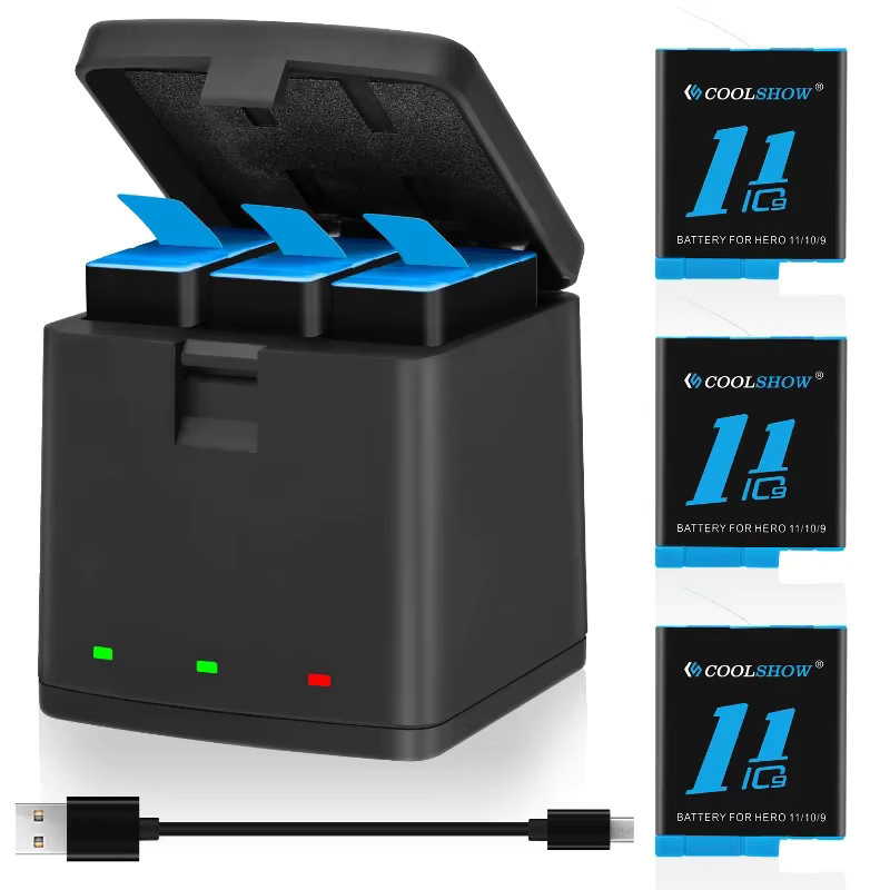 GoPro Action-Kamera Zubehör: 1800mAh Akku und Ladegerät für GoPro Hero 9, Hero 10, Hero 11 Black und Hero 12 in Schwarz - Bild 2