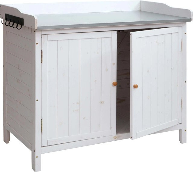 MCW Gartenschrank mit Arbeitsplatte und Pflanztisch aus Tannenholz in Weiß, H: 86 cm, B: 104 cm, T: 52 cm - Bild 2