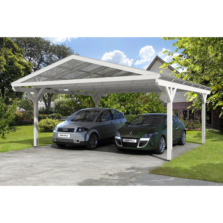 Skan Holz Carport Westerwald aus Fichten-Leimholz mit Doppelstegplatten und geraden Kopfbändern, Weiß, B/T: 570 x 648 cm - Bild 2