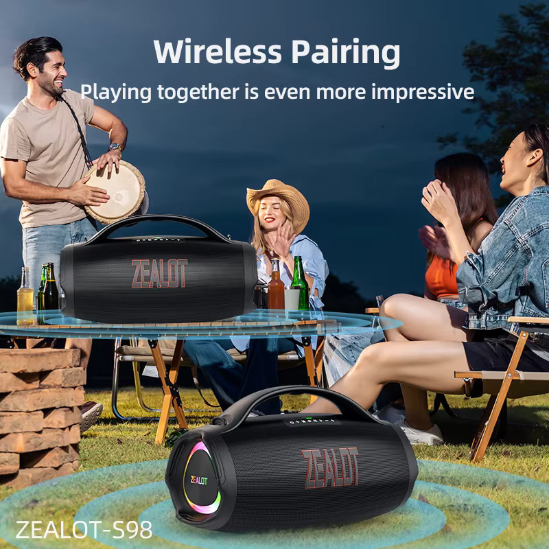 ZEALOT S98 Tragbarer Bluetooth Lautsprecher mit 160W Leistung, Wasserdicht, TWS Subwoofer, Schwarz - Bild 4