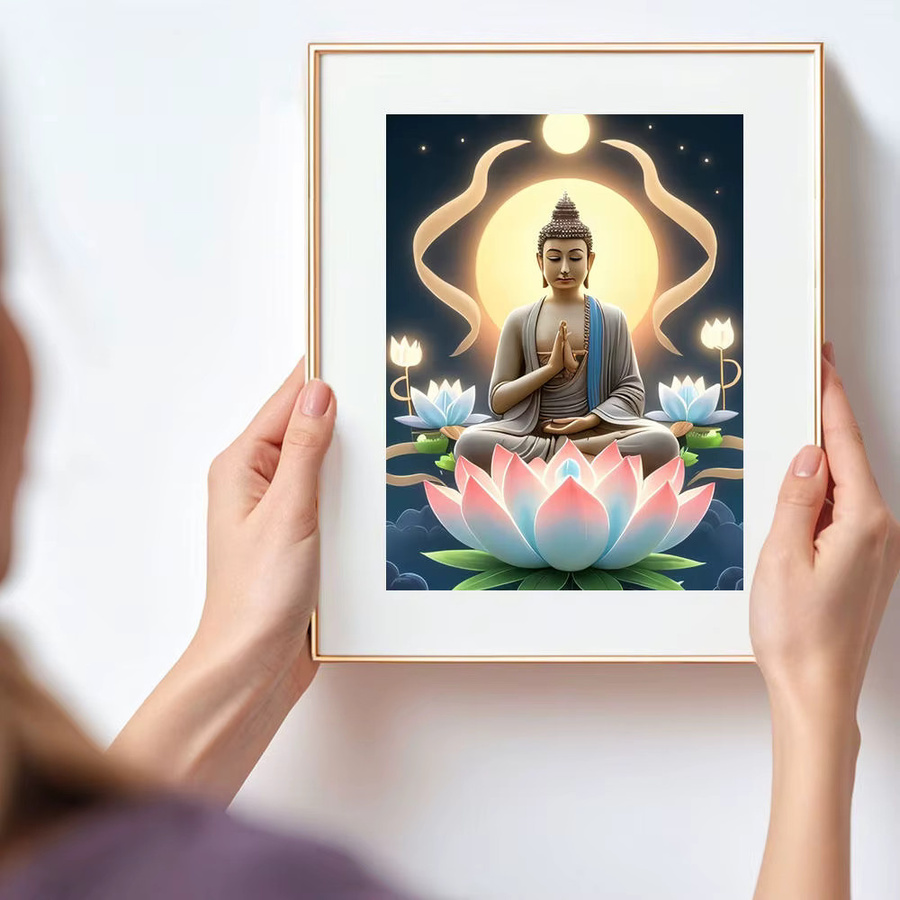 HUACAN Diamantmalerei Set Buddha mit meditativer Lotusblüte, 5D DIY Kunst Strass Stickerei Kit, Multicolour, B: 30,0 cm, H: 20,0 cm - Bild 3
