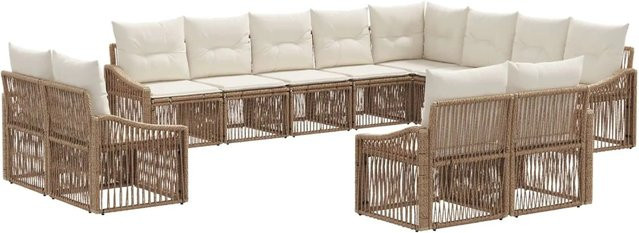 vidaXL Gartensofa-Set 12-teilig in Beige aus Poly-Rattan mit Polsterung und Kissen in U-Form - Bild 1