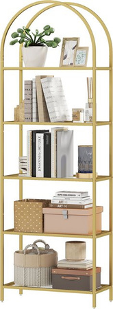HOMCOM Bücherregal aus gehärtetem Glas und Stahl mit Bogenstruktur, 5 Regalböden, Modernes Standregal für Wohnzimmer, Schlafzimmer oder Büro, Gold, B/T/H: 60 x 30 x 175 cm