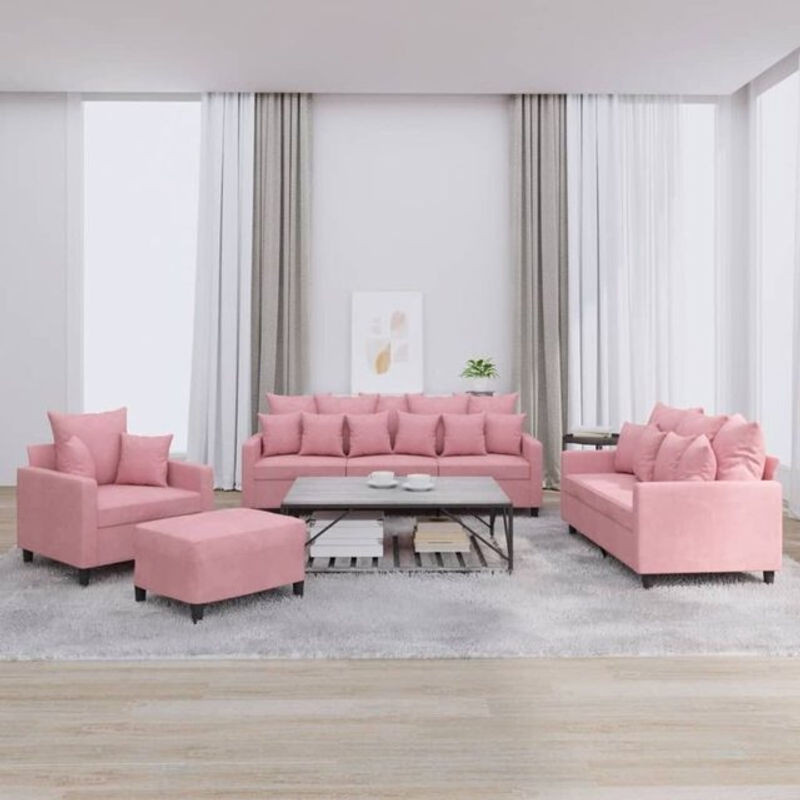 4-tlg. moderne Sofagarnitur mit Kissen aus Rosa Samt von Vidaxl - Bild 1
