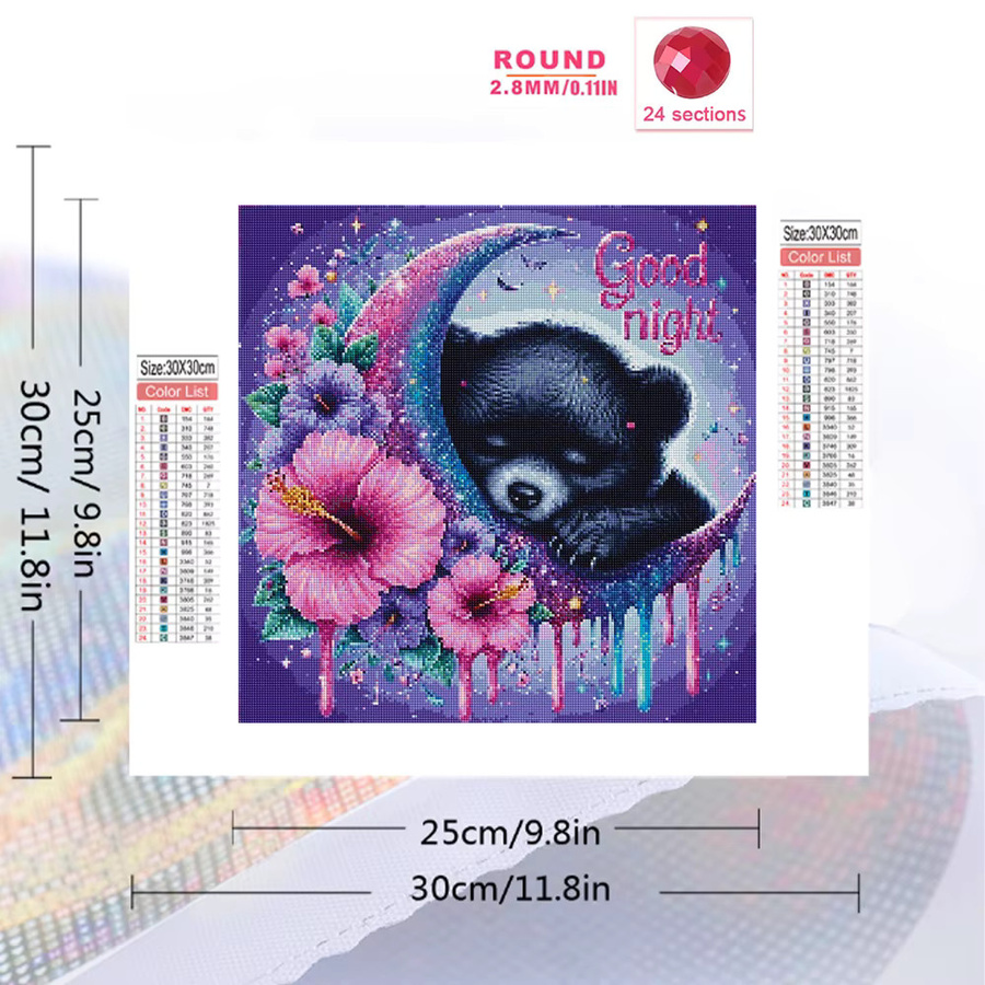 Evershine DIY Diamond Painting Set Bärenbild mit Lilien und Mond als Mosaik Landschaftsgemälde mit Full Round Strass-Steinen zur Heimdekoration - Bild 2