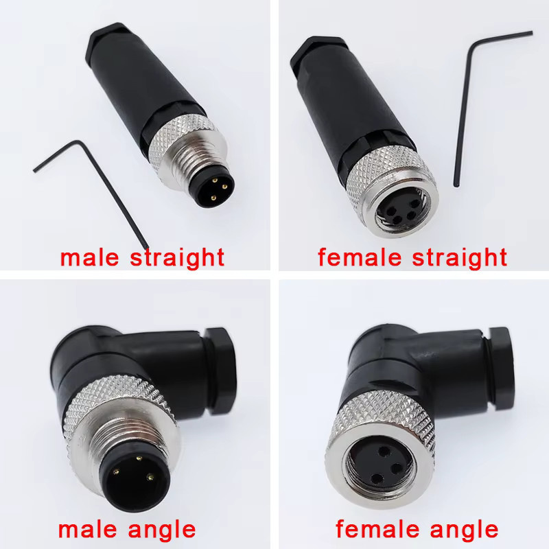 CNMAWAY M8 Sensorstecker Set mit Stecker und Buchse, wasserdicht, 3/4-polig, gerader Winkel, schwarze Flanschbuchse zur Rückmontage - Bild 1
