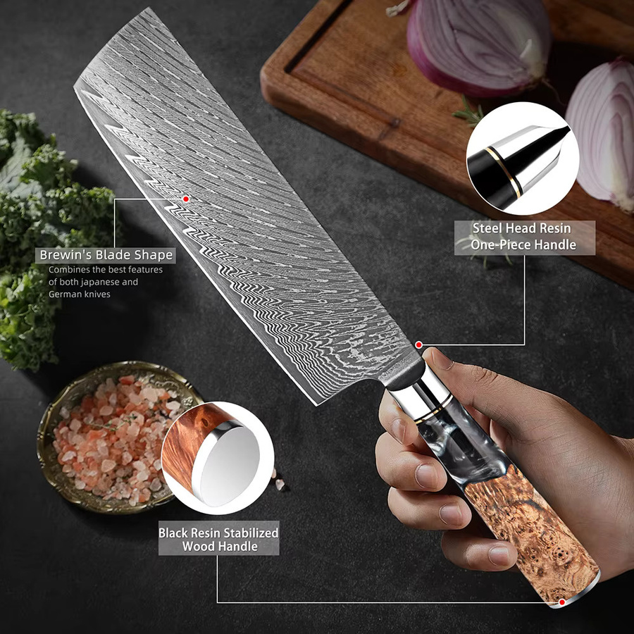 XITUO Nakiri-Messer aus Damaszener Stahl mit Holzgriff, 17,78 cm, Mehrfarbig - Bild 4