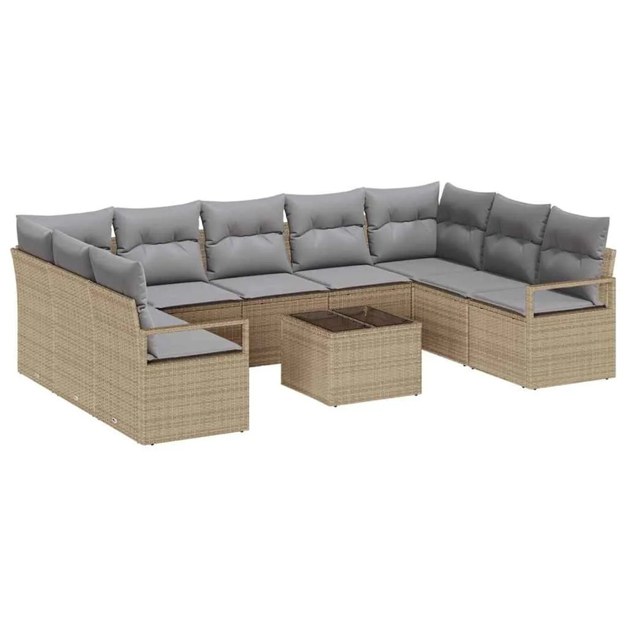 vidaXL Garten-Sofa-Set aus Polyrattan in Beige mit Polsterung und Tisch, 10-teiliges L-Shape Lounge-Set mit Ecksofas, Mittelsitzen und Armlehnsesseln - Bild 2