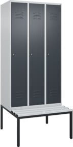 C+P Spind Classic PLUS Garderobenschrank mit Sitzbank, 3 Abteile, Lichtgrau, B/T/H: 212,0 x 90,0 x 81,5 cm - Bild 1