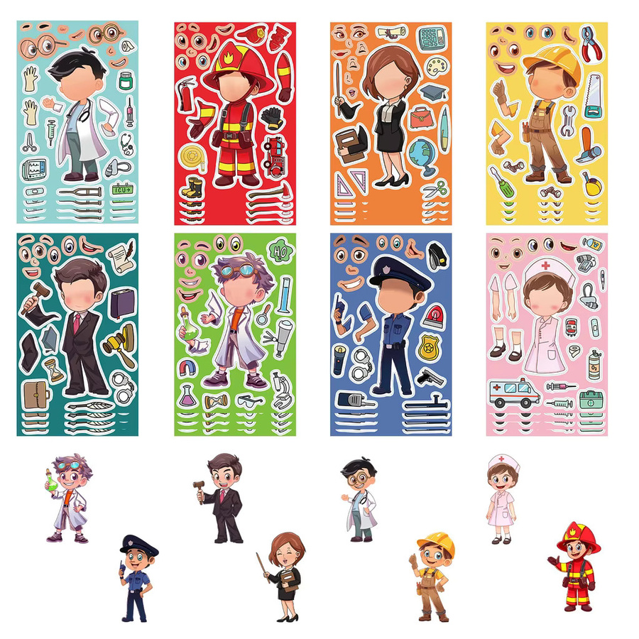 8 Stück Scrapbooking Aufkleber Set mit Motiven von Ärzten, Krankenschwestern und Feuerwehrleuten in Multicolour von AnimeWorlds Store zur DIY Dekoration für Zeitschriften und Notebooks - Bild 2