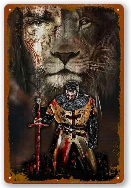 Ritter Templer und Löwe Metallschild im Vintage-Design, Mehrfarbig, B/H: 20 x 20 cm - Bild 1