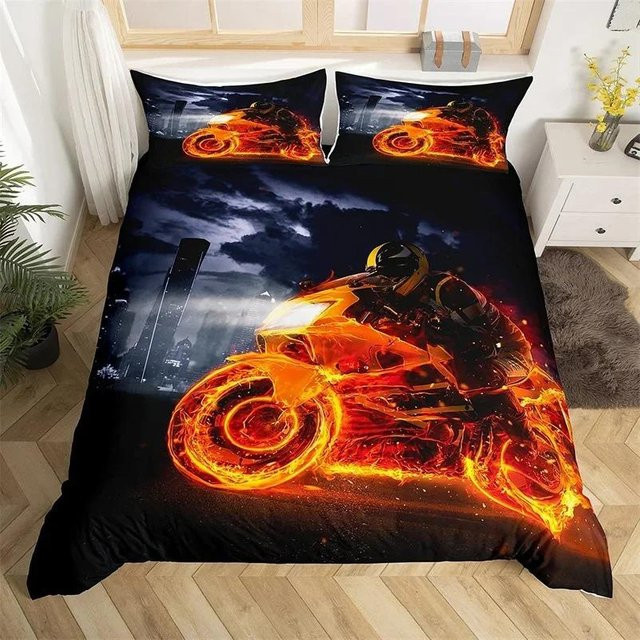Motocross Bettwäsche-Set aus Mikrofaser mit 3D-Motiv für Jugendliche und Teenager, Binchi Outdoor Product, Mehrfarbig, B/T: 240 x 210 cm - Bild 1