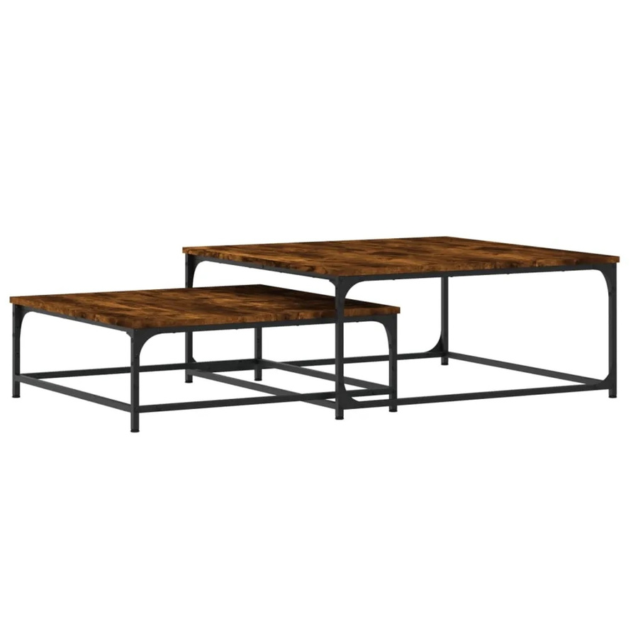 vidaXL Satztische 2er Set aus Holzwerkstoff und Eisen in Räuchereiche, modern und quadratisch, B/T/H: 80 x 80 x 35 cm und 80 x 80 x 35 cm - Bild 2