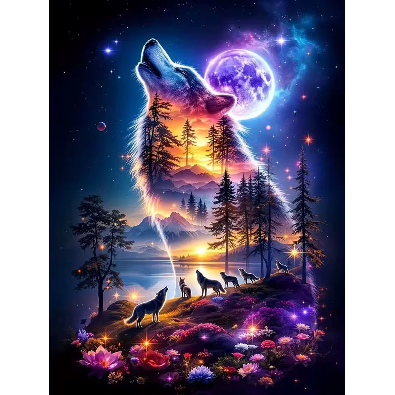 HUACAN Diamond Painting Kit, Wolf, Tier, rund, Bastelset für Erwachsene - Bild 5