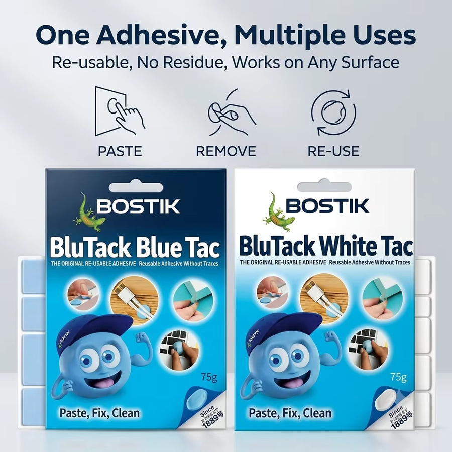 Bostik BluTack Hochviskoses Rückstandsfreies Klebemittel in Blau und Weiß für Fotowände, Rahmen, Poster und Dekorationen - Bild 2