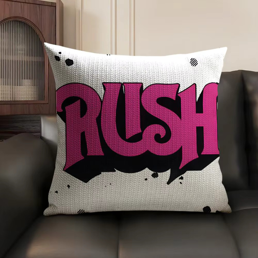 R-Rush RockK Band Kissenbezug aus weißem Bio-Leinen mit doppelseitigem Grafikdruck, B/T/H: 30 x 30 x 1 cm - Bild 3