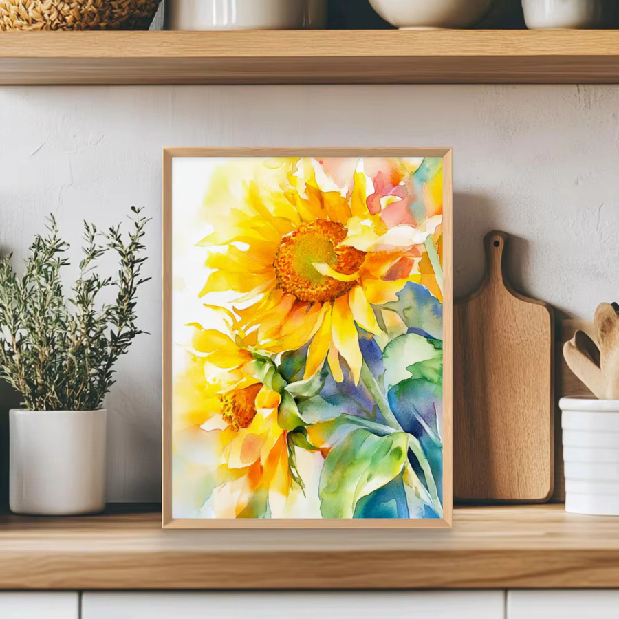 Moderne Sonnenblumen-Leinwandkunst von SHENCHEN als bunter floraler Wanddruck in Multicolour - Bild 2