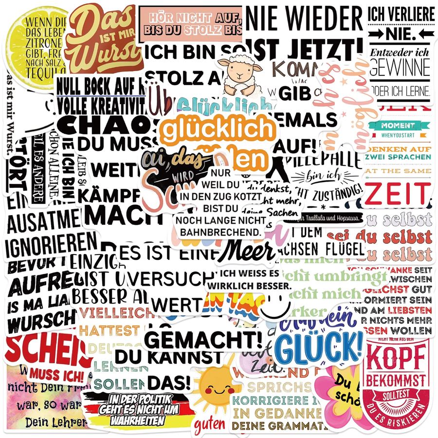 FANLU Kreative Graffiti-Aufkleber mit inspirierenden Zitaten in Deutsch, Multicolor, Unregelmäßige Form für DIY-Projekte wie Tagebuch oder Brillenetui - Bild 2