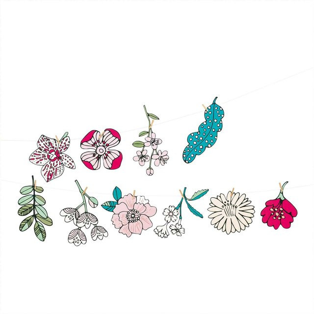Rico Design Paper Poetry Girlande Hygge Flowers in Mehrfarbig mit floralem Design aus Papier und Holz, Länge: 3 m - Bild 1