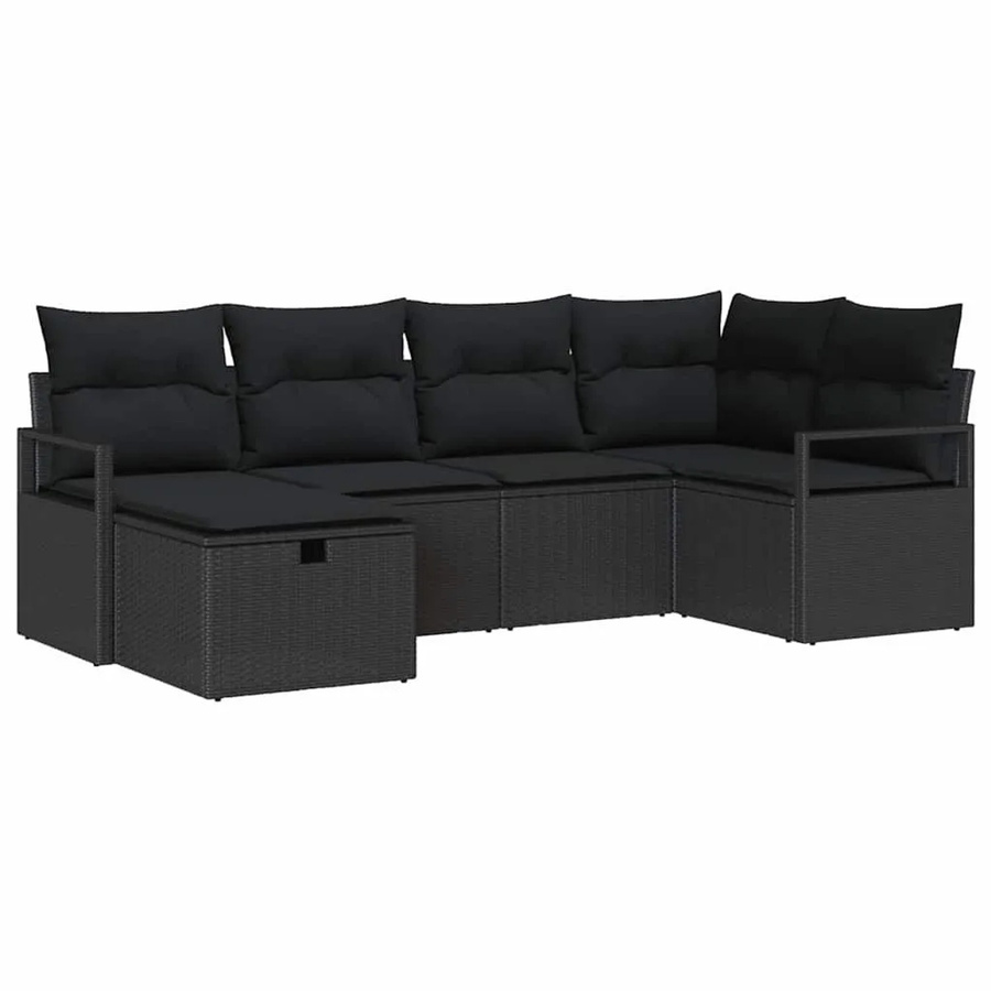 vidaXL L-Shape Sofa Set aus Poly-Rattan mit Kissen und integriertem Stauraum in Schwarz - Bild 2