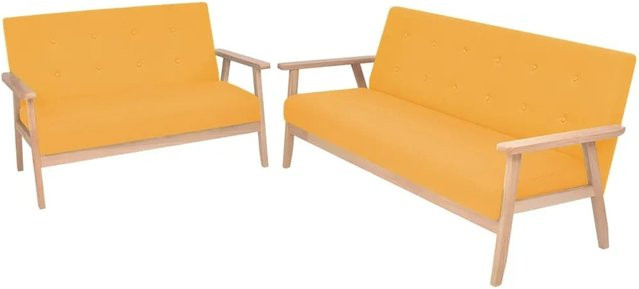 vidaXL Sofagarnitur 2-teilig in Gelb mit skandinavischem Design aus Stoff und Massivholz - Bild 1