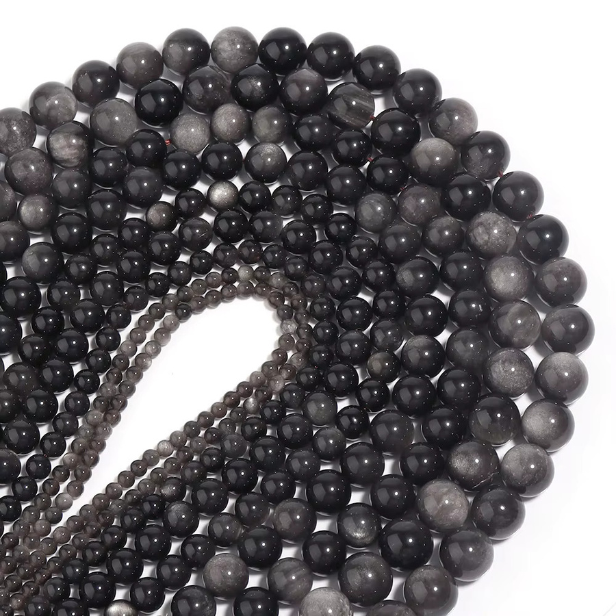 louleur Perlen, Silber-Obsidian, rund - Bild 4