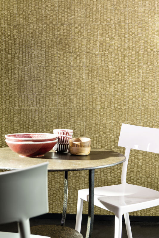 Elitis Flecht Tapete Mimbre Precioso in Ocker und Gold mit geometrischem Muster - Bild 2